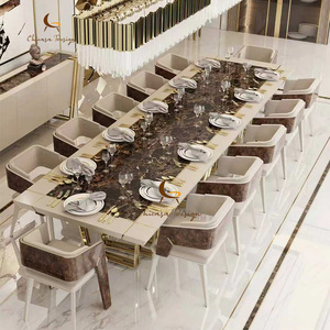 Light Luxury <b>Marble</b> <b>Top</b> Villa Home Furniture Stainless Steel Modern Shape Dining Table Set 12 Seater - Product Image 2