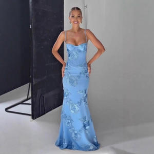 Robe <span class=keywords><strong>de</strong></span> soirée maxi résistante, dos nu sexy, à lacets, col bateau, silhouette trapèze, taille naturelle simple, export <span class=keywords><strong>Europe</strong></span> Amérique - Product Image 2