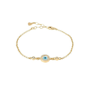 Evil Eye Round Mother of Pearl <b>Gemstone</b> <b>Bracelet</b> Gold - Product Image 4
