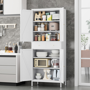 Tall Kitchen Pantry with 4 Doors 2 Drawer Freestanding Pantry Cupboard <strong>White</strong> <strong>Storage</strong> <strong>Cabinet</strong> for Dining Room Office - Product Image 1