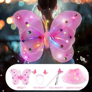 Wholesale Butterfly <strong>Wing</strong> Dress <strong>Suit</strong> for Party Supplies Led Butterfly <strong>Wing</strong> Dress 4pcs/set Kid Fairy Cosplay Costume - Product Image 1