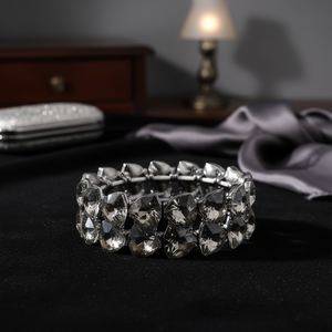 Gunmetal Plated Black Diamond <b>Glass</b> Stretch Bracelets Fashionable <b>Bangles</b> - Product Image 3