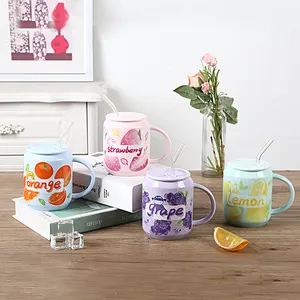 Персонализированная домашняя офисная силиконовая солома фруктового цвета глазурованная керамическая чашка для питья кружка на заказ с крышкой
