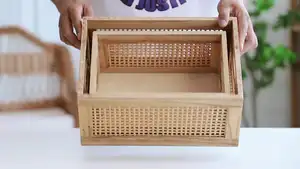 Bộ Giỏ Đựng Đồ Hình Chữ Nhật Năm Tấm Ván Ép Gỗ Tre Gỗ Thông Bán Chạy Bộ 2 Chiếc - Product Image 4