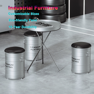 ชุดเก้าอี้โต๊ะโลหะสำหรับนั่งชาเฟอร์นิเจอร์ร้านอาหารสไตล์อุตสาหกรรม<span class=keywords><strong>เก้าอี้</strong></span>แบบดรัมเก้าอี้พักผ่อน - Product Image 1