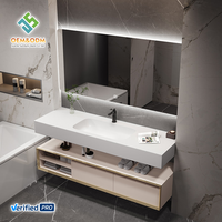 OEM 2026 Coiffeuse murale de luxe moderne pour salle de bain avec lavabo, miroir intelligent éclairé, armoires grises et rangement, pour salle à manger