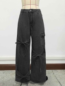 Jeans amples à jambes larges pour femmes avec nœuds décoratifs – Tendance - Product Image 3