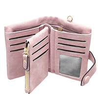 Dompet Kulit Lipat Kecil Wanita dengan Pelindung RFID, Dompet Tangan Wanita dengan Tempat Kartu, Jendela ID, dan Kantong Koin
