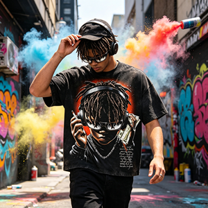 T-shirt décontracté pour <span class=keywords><strong>homme</strong></span> en coton 100% personnalisé, style streetwear, coupe oversize, délavé à l'acide, effet soleil, vintage, col rond, coupe carrée, délavé - Product Image 1