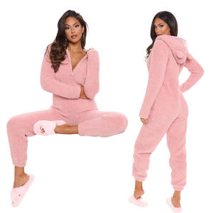 Winter Warm <strong>Pyjamas</strong> Women Cute <strong>Fluffy</strong> Fleece Jumpsuits Sleepwear Overall Plus Size Hooded One Piece Pajamas for <strong>Ladies</strong> - Product Image 6