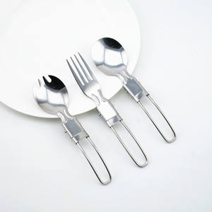 Juego de cubiertos plegables portátiles de acero inoxidable para acampar y uso al aire libre, diseño ultraligero de color plateado TZ-002 - Product Image 1