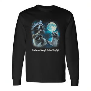 Camiseta de manga larga con estampado de tres mapaches que ronquen al luna en una noche estrellada - Product Image 2