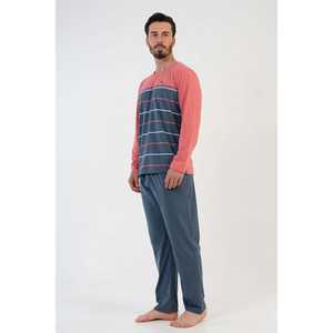 Big Size <b>Men's</b> Coral Cotton <b>Pajama</b> <b>Set</b> Knitted Long Sleeve Sleepwear Plus Size - Product Image 3