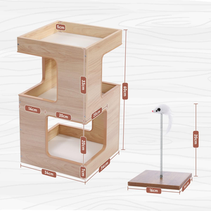 Mini lit pour chat en bois à motif grain de bois, griffoir, maisonnette pour chat, abri bas, meuble compact, <span class=keywords><strong>tour</strong></span> d'activités pour chat d'intérieur - Product Image 2