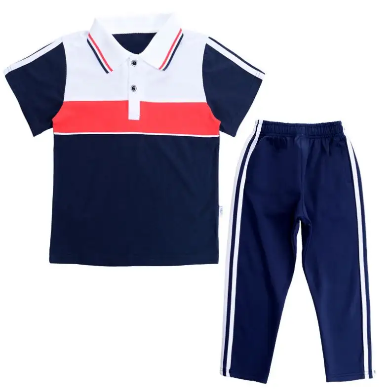 RG-Breathable custom logo short sleeve polo t shirts summer pants kids china uniform for school