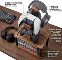 Support portable 4-en-1 en bois massif pour casque et manettes, base de rangement pour jeux vidéo Xbox/PS5/PS4 - Décoration de salle de jeu, cadeau