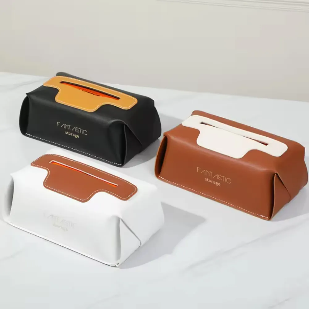 PU Leather Toilet Car Tissue Storage Patchwork Desktop Paper Holder