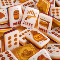 U.fun Ensemble de Mahjong Américain de Luxe Moderne, Série Cowboy Western, Tuiles en Acrylique Gravées Motifs Cactus et Fer à Cheval, Jeu pour 4 Joueurs à Domicile