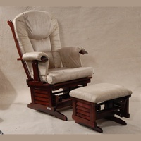 Ensemble de 2 fauteuils à bascule contemporains et écologiques en bois courbé avec ottoman pivotant et repose-pieds en suède pour salon