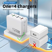 Chargeur mural multi-ports rapide 120W 6 ports USB-C+USB-A intelligent et adaptatif, prise US/EU/UK pour téléphone, tablette, multi-appareils