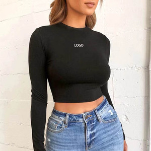 Top Corto da <span class=keywords><strong>Donna</strong></span> Personalizzato, Sexy, a Collo Alto, Manica Lunga, T-Shirt Moda Streetwear - Product Image 1