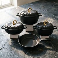 Ensemble de casseroles en fonte émaillée pour la maison, forme citrouille, antiadhésives, multifonctionnelles, pour ragoûts et faitouts