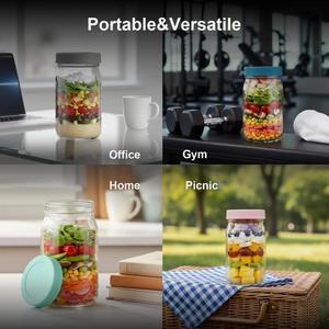 Bocaux à salade ronds en verre de 32 oz avec logo personnalisé pour la préparation des repas, avec pot à vinaigrette, couvercle anti-fuite, shaker à salade anti-étuissement, pour le bureau et le fitness - Product Image 4