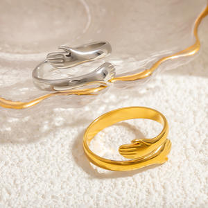 Lovers Embrace Palms <b>Ring</b> 18k Gold Plated Stainless Steel Open Band Unisex Fashion Jewelry Gift - Product Image 1