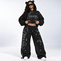 Ensemble de survêtements streetwear personnalisés pour femme, coupe oversize, style hip-hop, avec strass, en tissu Air Layer