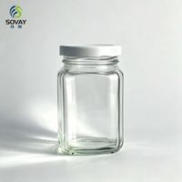 Stoples Kaca Persegi Transparan Sederhana 200ml Lengkap Dengan Tutup Putih, Wadah Kaca Untuk Pengemasan Acar Sayuran dan Buah