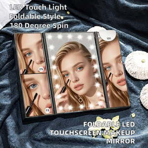 Foldable Touch Screen LED Cosmetic <b>Mirror</b> with Personalized Feature Portable Desktop Square Design 180 Degree Rotating - Product Image 2