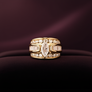 Anello di Lusso Placcato Oro con Diamanti per Donne, Taglio Marquise, Pietra Centrale in Diamanti Naturali, Colore Bianco D, Anello di Fidanzamento B2965 - Product Image 2