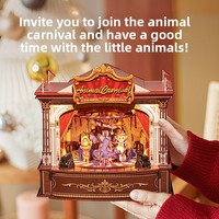 Boîte à musique en bois DIY sur le thème du carnaval animalier, kit de puzzle 3D avec scène rotative, modèle créatif, cadeau artisanal, décoration d'étagère pour adolescents et adultes
