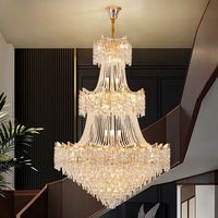 Lustre de salle de bain à deux étages Grande suspension de luxe en cristal doré Hauteur réglable LED Dimmable Plafonnier haut