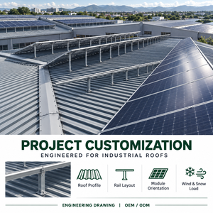 Système de montage de panneaux solaires sur toit métallique incliné CE, fabriqué sur mesure pour les projets photovoltaïques sur toits d'usines industrielles - Product Image 1