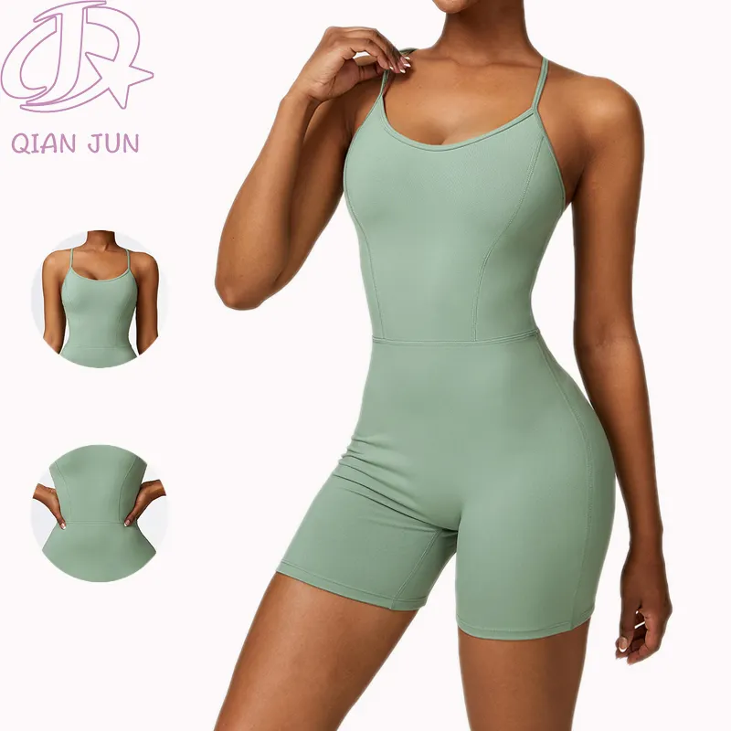 2023 New Plus Size Jumpsuit Rompers Bodycon Yoga Bodysuit Sexy Gym One Piece Yoga Short Fitness Jumpsuit For Women