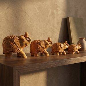 Ensemble de figurines d'éléphants en bois de Sheesham sculpté à la main avec détails complexes et grain de bois naturel, décoratives pour la maison - Product Image 4