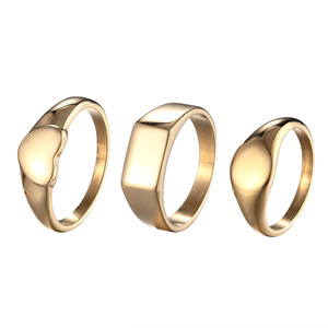 Aceworks - Juego de Anillos de Sello Grabables de Acero Inoxidable con Baño de Oro PVD de 18K para Hombre, Diseño Mixto, Regalo de Moda |   Texto Simple en Forma de Corazón/Ovalado/Cuadrado - Product Image 4