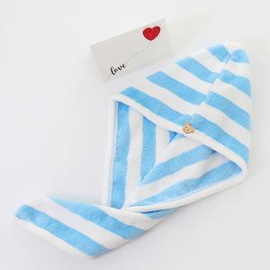 Wholesale Quick Dry Coral Fleece Shower <b>Cap</b> <b>Women</b> Super Absorbent Thickened Wide Stripe Hair Towel Spa Usage for Adults - Product Image 3