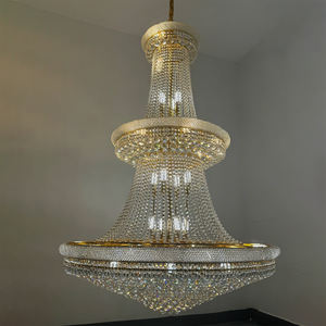 Lámpara Colgante Personalizada para Sala de Estar Candelabro Moderno de Lujo Estilo Imperio Grande para Techo Alto Salón de Banquetes de Hotel Candelabro de Cristal Dorado - Product Image 6