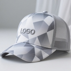 Custom Mesh Trucker Cap Geometric Pattern Embroidered Logo Adjustable Back Unisex Casual Sport Hat Four Seasons Wear - Product Image 2