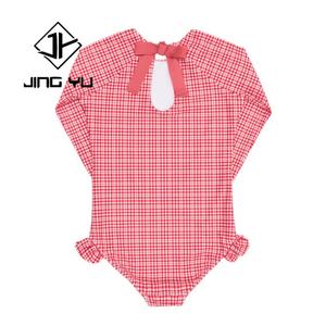 Traje de Baño de Manga Larga a Cuadros de Verano de Alta Calidad para Niños, Bikini de Nailon Personalizado OEM para Niñas - Product Image 5