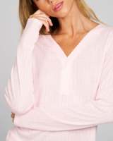 Ensemble pyjama personnalisé pour femme en coton respirant, col en V, manches longues, pantalon large et droit, taille élastique, imprimé sur mesure