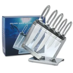 Kitchen Multi-purpose Non-stick Stainless Steel 6 Piece Cutter Set Chef Knife And Acrylic Holder Dolphin Shaped Handle
