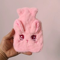 Chauffe-mains en peluche lapin aux yeux bouffis, amovible et lavable, avec sac de bain de souffleuse à eau rempli d'eau