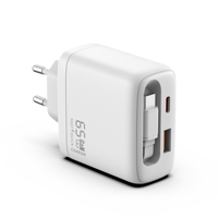 Cargador de Pared Retráctil Actualizado 2026 de 65W, Cargador de Teléfono Retráctil 3 en 1 con Cable Tipo C para iPhone y Serie Galaxy