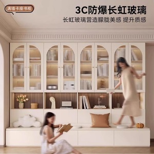 Solid Wood Full <b>Wall</b> Bookcase With Built In Seating Home Living Room <b>Storage</b> <b>Unit</b> Shelf Cabinet - Product Image 2
