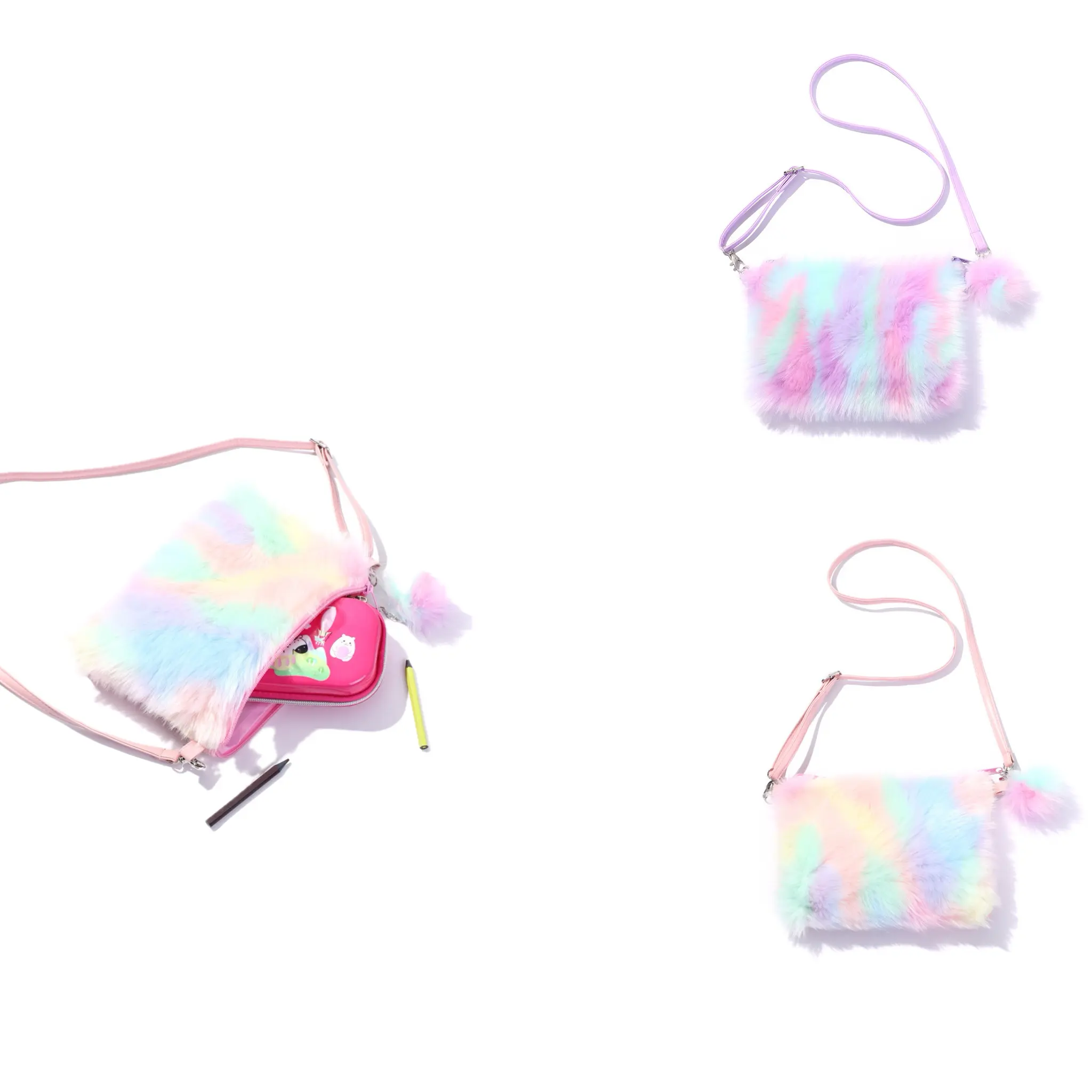 2024 Hot Sale New Rainbow Plush Messenger Bag Children's Cute Kindergarten Coin Purse Bags Girls Handbag For Young People