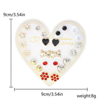 Grosir 12 Pasang Set Perhiasan Telinga Trendy Bentuk Hati & Bunga Bintang Kecil, Mutiara Imitasi & Batu Zirkon Rhinestone Cantik Untuk Wanita