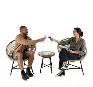 Hot bán phòng khách ngoài trời mây ghế kim loại chân mây đen Ghế ăn Ratan vườn ghế và bảng - Product Image 4